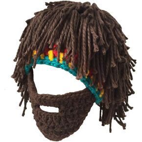 Beard Hat Handmade Knit Viking Hats Funny Beanie Wig Hat Beard Mask