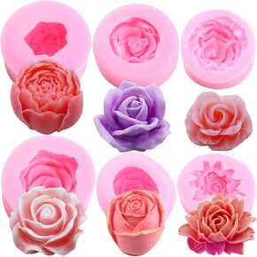 Mujiang 3D Flower Silicone Molds Flower Bloom Rose Fondant Mold Resin Rose Candle Mold For Cake Decoration Cake Decoration Chocolate Handmade Soap Candy Gum Paste Set Of 6