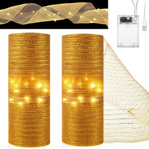 2 Rolls Christmas Mesh Ribbon Lights 10 Inch X 30 Feet 100 Led Christmas Tree Decor Ribbon Lights with Battery Operated USB Plug for Party Weddings Holiday Christmas Decoration(Burlap)