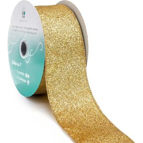 CT CRAFT LLC Glitter Wired Ribbon 2.5" x 20 Yards Yellow Gold for Christmas Home Decor Bow Gift Wrapping DIY Crafts Wreath