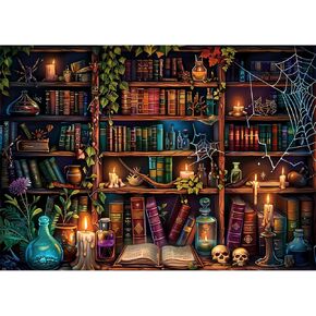 CEOVR Bookshelf Diamond Painting Kits for Adults, Magical Book Diamond Art Dots 5D Full Drill DIY Goth Skull Gem Art, Adult Crafts Kits Arts and Crafts, Vintage Wall Decor for Home Office 12x16in