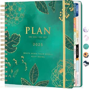 CAGIE 2025 Planner, Planner 2025 Weekly and Monthly, January 2025 - December 2025, 8.3" x 9.3", Sunflower 2025 Hardcover Planner Spiral Bound, 12 Monthly Tabs, Elastic Closure, Stickers