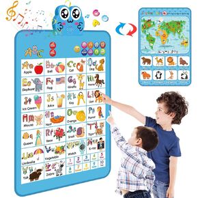 Electronic Interactive Double-Sided Alphabet Wall Chart, Talking ABC & 123 & Music & Learning Poster, Educational Toddlers Toys for Ages 3-4 Kids Gift, Best for Preschool Boys & Girls(Blue)