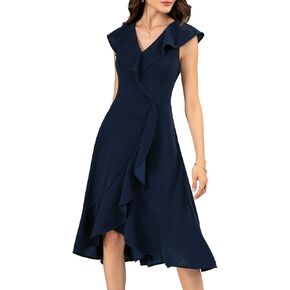 Meetjen Women's Cocktail Dresses V Neck Formal Wedding Guest Dress 2024 Elegant Ruffle Hem A Line Tea Party Prom Dress in Kuwait