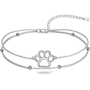 ONEFINITY Paw Print Anklet 925 Sterling Silver Pet Dog Cat Paw Layered Ankle Bracelet Pet Jewelry Gifts for Women