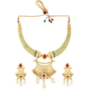 Efulgenz Mothers Day Gift Indian Jewelry Sets for Women Bollywood Jewelry Indian Bollywood Traditional Kundan Pearl Wedding Choker Necklace Earrings Jewelry Set