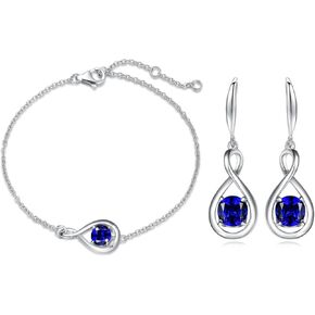FANCIME September Birthstone Jewelry for Women Sterling Silver Earrings Infinity Sapphire Bracelet Anniversary Birthday Christmas Gift for Her Wife Mom Lady Daughter