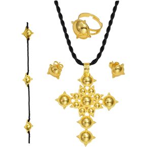 Ethiopian Jewelry for Women Set Ethiopian Traditional Jewelry Eritrean Jewelry Ethiopian Cross Necklace Earrings Rings African Party Jewelry Set Women Accessories