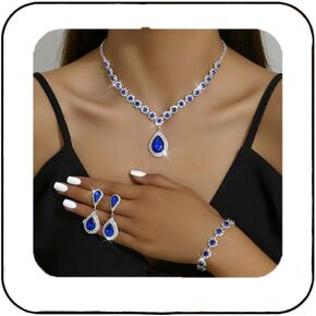 Unicra Bridal Wedding Jewelry Set Silver Rhinestone Necklace Earrings Bracelet Sets Formal Costume Jewelry for Women and Brides