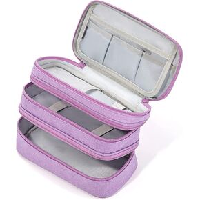 Large Capacity Pencil Case Pouch with 3 Compartments Portable Canvas Stationery Organizer with Double Zippers Simple Sturdy for College School Office Girl Boy Men Women Adult - Light Purple