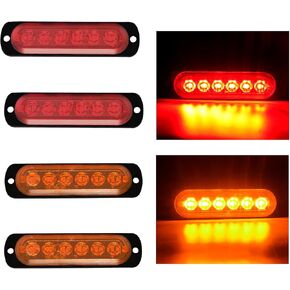 Led Clearance Lights Side Marker Lights 4Pcs Red Amber 6LEDs DC 12V 24V IP68 Waterproof for Truck Boat Trailer RV Camper Surface Mount (2 Amber + 2 Red)