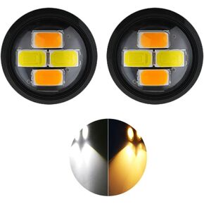 Eagle Eye LED Lights, Amber+White Two-color 23mm 4SMD Daytime Running Lights Reverse Brake Turn Signal Light Tail Backup Lights Marker Lights for Car Motorcycle Truck RV Boat (10PCS)