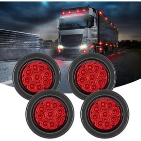 FXC 4Pack 2 Inch Round Truck Trailer LED Side Marker Clearance Lights 9 Diodes with Reflectors Waterproof 12V Side Fender Marker Light with Grommets and Wire Pigtail (Amber)