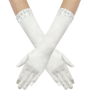 Long Rhinestone Satin Opera Party Gloves Stretchy Beaded Elbow Length Halloween Party Costumes Gloves