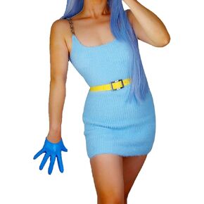 DooWay Women's Fashion Short Dress Gloves Faux Lambskin Leather Soft Warm for Evening Costume Prom Party Classic Blue 13cm