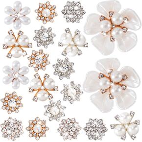 20 Pcs Rhinestone Pearl Buttons Faux Pearl Flower Charm Embellishments Flat Back Alloy Brooches Wedding Prom for Jewelry Making Clothes Craft