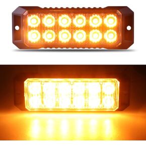 12-LED Sync Feature Flashing Strobe Lights for Trucks Car Vehicle Mini Grille Light Emergency Beacon Hazard Warning Lights 4 PCS (Amber&White)