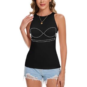 ANYFITTING Built in Bra Tank Tops for Women Sleeveless High Neck Fitted Shirts Summer Spring Basic Undershirts