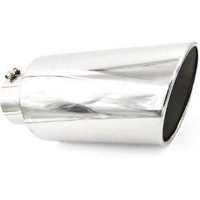 5" Inlet 8" Outlet 15" Overall Length Polished Diesel Universal Stainless Steel Rolled Edge Exhaust Tail Tips Bolt On