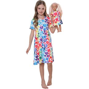 Bow Dream Girl Dress and Matching American Girl Doll Clothes for Girls Heart Shaped Print Size 130