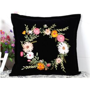 Egoshop Ribbon Embroidery Pillow Case Kit Golden Time with Hoop DIY Kit Not Include Inner Golden Time