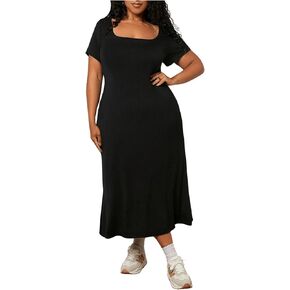 فساتين MakeMeChic النسائية الطويلة ذات المقاس الكبير ورقبة مربعة وأكمام قصيرة in Kuwait