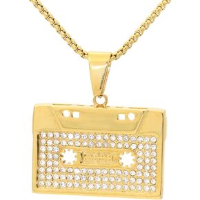 18K Gold Plated Rhinestones Necklace Stainless Steel Tape Pendant Necklace