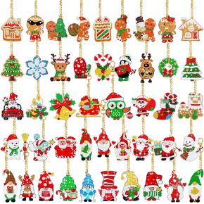 Tudomro 45 Pieces Christmas Diamond Painting Keychains Diamond Art Ornaments Key Chain Resin DIY Diamond Painting Key Ring Rhinestone Pendant Ornament Hanging Ornaments for Xmas Tree Decorations