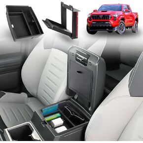 2PCS Center Console Organizer Tray Compatible with 2024 2025 Toyota Tacoma Armrest Hidden Storage Box ABS Plastic Interior Accessories