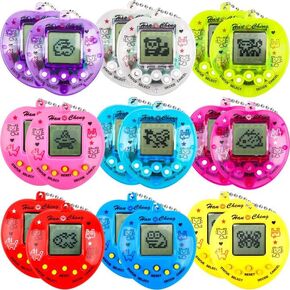 18 Pcs Virtual Pets Keychain Electronic Digital Pets Keychain Heart Shaped Nostalgic playble Toy for Kids Game Party Supply