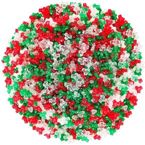 UPINS 1200Pcs Christmas Tri Beads Transparent Red Green CCB Tri-Shaped Beads for Craft Wreath Candy Cane Xmas Holiday Tree Decorations Christmas Holiday Beaded Ornament Kit