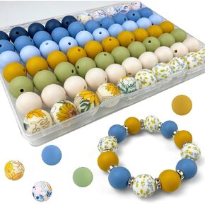 70pcs 15mm Silicone Beads,Bulk Rubber Beads for Keychain Making,Beads for Pen Bracelet Lanyard Making DIY kit (Floral)