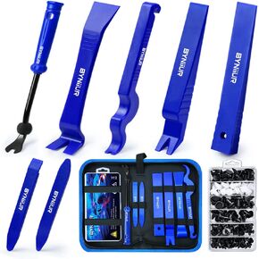 BYNIIUR Trim Removal Tool,Auto Push Pin Bumper Retainer Clip Set Fastener Terminal Remover Tool Adhesive Cable Clips Pry Kit Car Panel Radio Removal Auto Clip Pliers, Blue