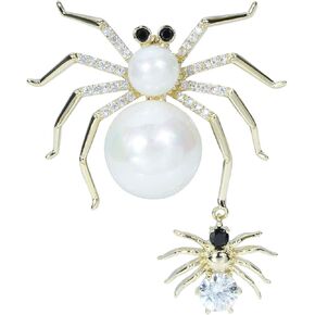 Vintage Pearl Mother and Baby Spider Brooch Pin Rhinestone Crystal Insect Broach Halloween Jewelry for Women Men
