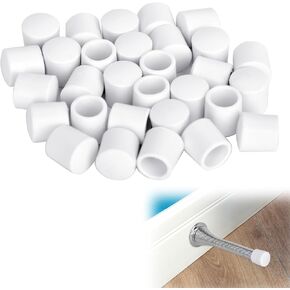30PCS Door Stoppers Rubber Tip Replacement, Rubber Caps for Door Wall Protection, 0.35 inche White Rubber Compatible for Most Door Stops