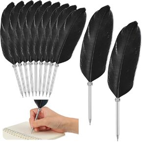 Chinco 12 Pcs Feather Ballpoint Pen Ink Quill Ballpoint Pen Vintage Feather Pen Soft Fluffy Pen Wedding Signature Pen for Office Wedding Bridal Party Supplies, 10.6 Inches in Length(Black)