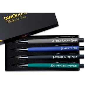 InnoBeta Boss Gifts, Ballpoint Pen Set of 4, Perfect Boss Idea for Men/Male in Boss Day, Birthday, Christmas, Appreciation, Office - Funny - Grey