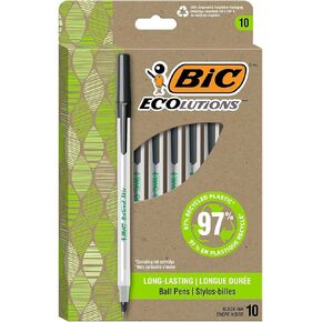 BIC ReVolution Round Stic Ballpoint Pen, Black, 1 Count (Pack of 10)