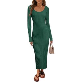 MEROKEETY Women's Fall Long Sleeve Sweater Dress Casual Ribbed Knit Slim Fit Bodycon Maxi Dresses