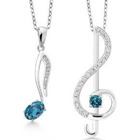 Gem Stone King 925 Sterling Silver Treble Clef and Eighth Note 2 Pcs Music Pendant Necklace Jewelry Set For Women By Keren Hanan | Oval 6X4MM | Round 3MM | With 18 Inch Chain