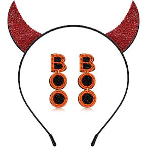عصابة رأس Vokone Halloween Devil Horns للرأس والمهرجانات وأغطية الرأس للهالوين أقراط مطرزة بإكسسوار أزياء الهالوين المخيف