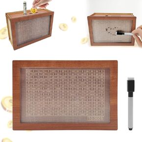 Wooden Piggy Bank for Adults and Kids with Counter - Ideal Money Saving Box for Boys and Girls - Saving Goal $10000 - Best Gift for Friends - Brown, Yellow