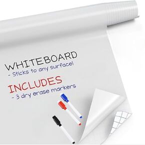 Self-Adhesive Whiteboard Sticker Wall Decal for School, Office, Home, Kids Drawing – Includes 3 Markers, 78.7" x 17.7"
