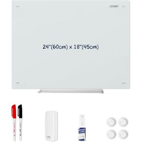 Loukin Glass Whiteboard for Wall, 24" x 18" Magnetic Dry Erase Glass Board, 2' x 1.5' Framless Surface White Board for Office, School, Dry Erase Whiteboard Set Includes Cleaner & Eraser & Marker