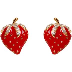 Cute Strawberry Earrings 925 Sterling Silver Post for Women Small Fruit Earring Stud Red Enamel Lifelike Fruits Strawberry Jewelry Cartilage Tragus for Teen Girl Gifts Granddaughter Daughter Niece