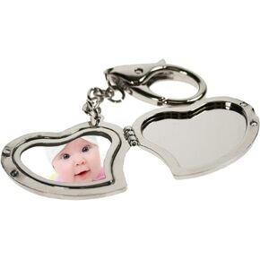 All Metal Heart Locket Keychain - 1.75'' x 1.5'' Closed, 3.5'' Opened - Spring Loaded Clasp - Keep Loved Ones Close