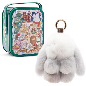 سلسلة مفاتيح KJMYYXGS Bunnylulu، سلسلة مفاتيح لطيفة على شكل أرنب لولو قطيفة مع صندوق رائع، سلسلة مفاتيح ناعمة مصنوعة يدويًا لعيد الميلاد على شكل أرنب Pompom