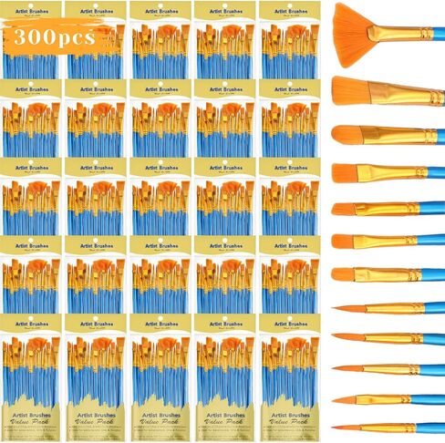 Tenceur 20 Packs/ 300 Pcs Paint Brush Set, Nylon Brush Head, Painting Brushes Kit for Kids, Adults, Suitable for Acrylic, Oil, Watercolor, Rock Body Face Nail Art, Gift for Painting Enthusiasts in Saudi Arabia
