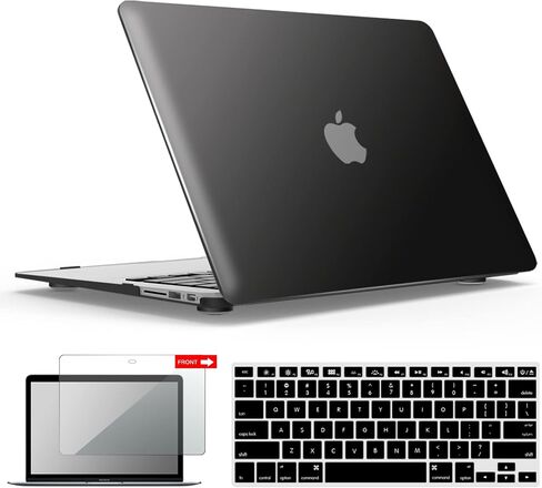 IBENZER Compatible with Old Version MacBook Air 13 Inch Case (2017-2010 Release), Models: A1466/A1369, Plastic Hard Shell Case with Keyboard & Screen Cover for Mac Air 13, Black, A13BK+2 in Kuwait