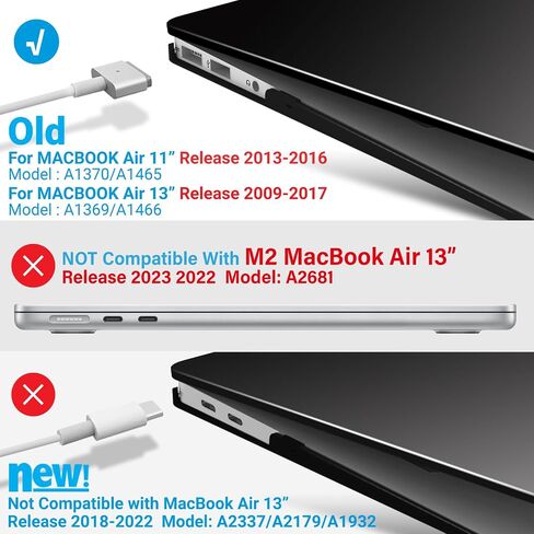 IBENZER Compatible with Old Version MacBook Air 13 Inch Case (2017-2010 Release), Models: A1466/A1369, Plastic Hard Shell Case with Keyboard & Screen Cover for Mac Air 13, Black, A13BK+2 in Kuwait